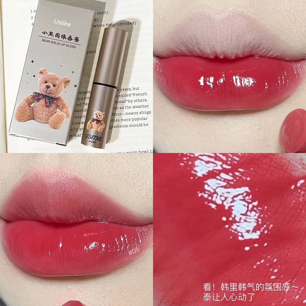 Uslike Cute Little Bear Lip Gloss Moisturize Moisturizing Mirror Surface Water Proof Lipstick