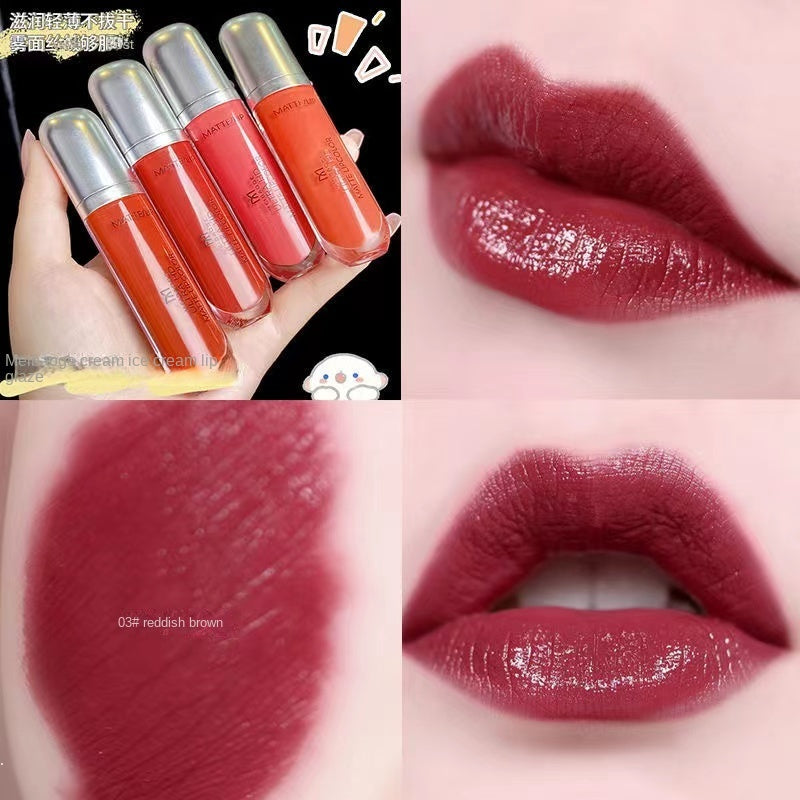 Ice Cream Lip Gloss Matte Velvet Moisturizing Water Proof Lasting Lipstick