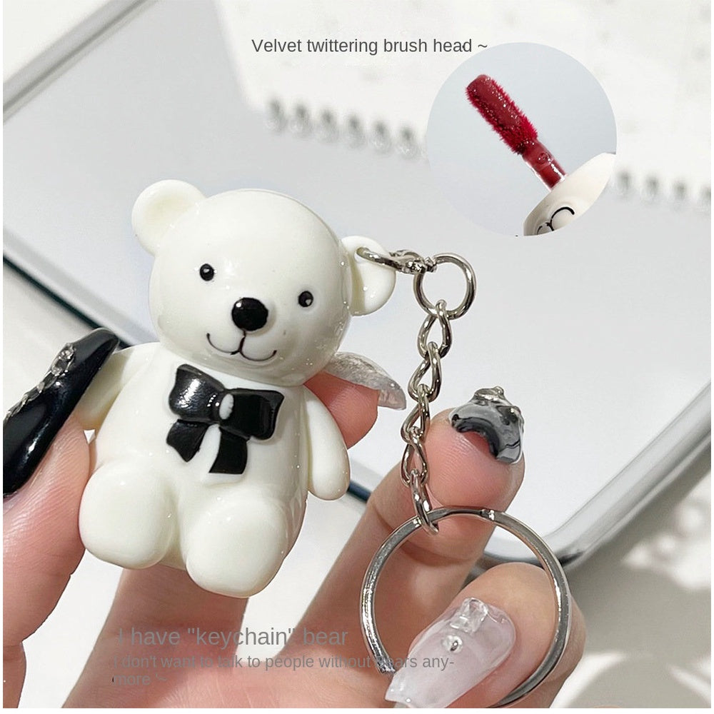 Cute Little Bear Lip Gloss Mirror Surface Moisturize Key Chain Portable Lipstick