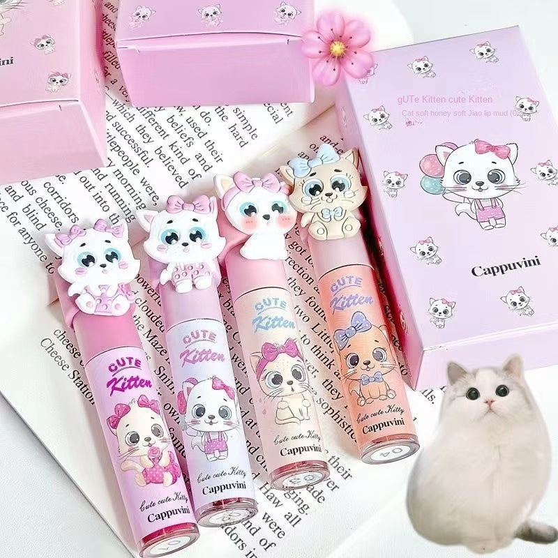 Cappuvini Cute Cat Lip Gloss Matte Water Proof Lasting Lipstick Gift Box