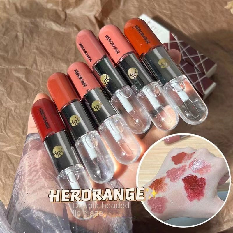 HERORANGE Double Ended Lip Gloss Transparent Mirror Surface Moisturize Moisturizing Water Proof Not Easy To Fade Lip Glaze Lipstick