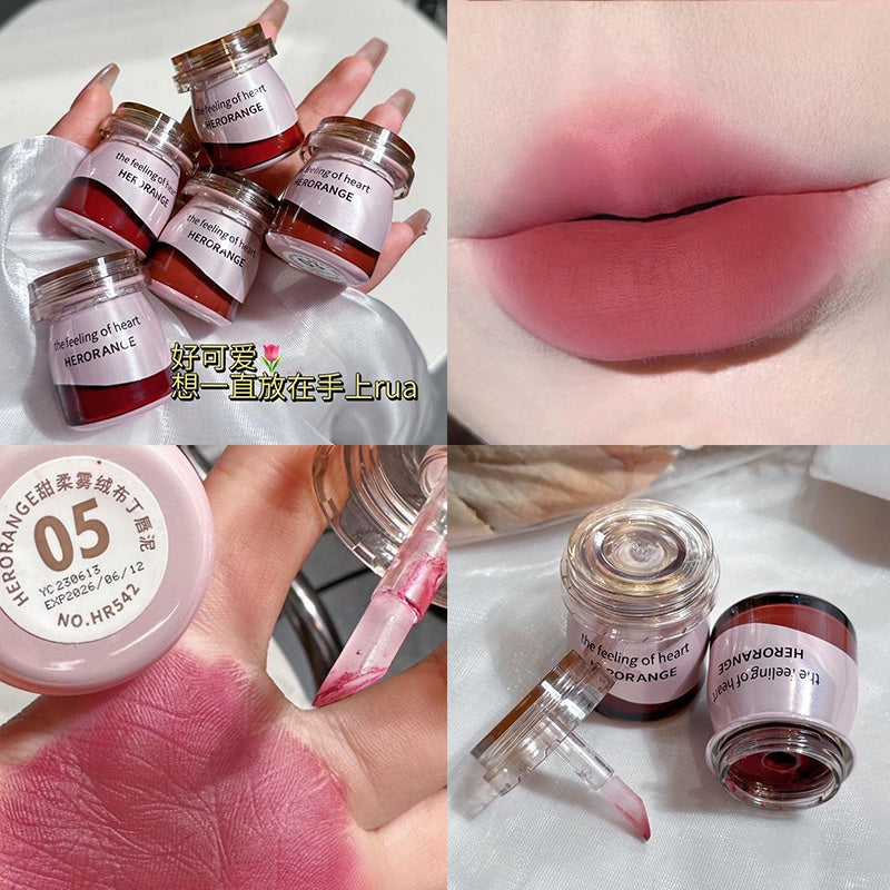 HERORANGE Canned Lipstick Pudding Matte Velvet Moisturize Water Proof Lasting Can Be Used for Blush Lip Gloss