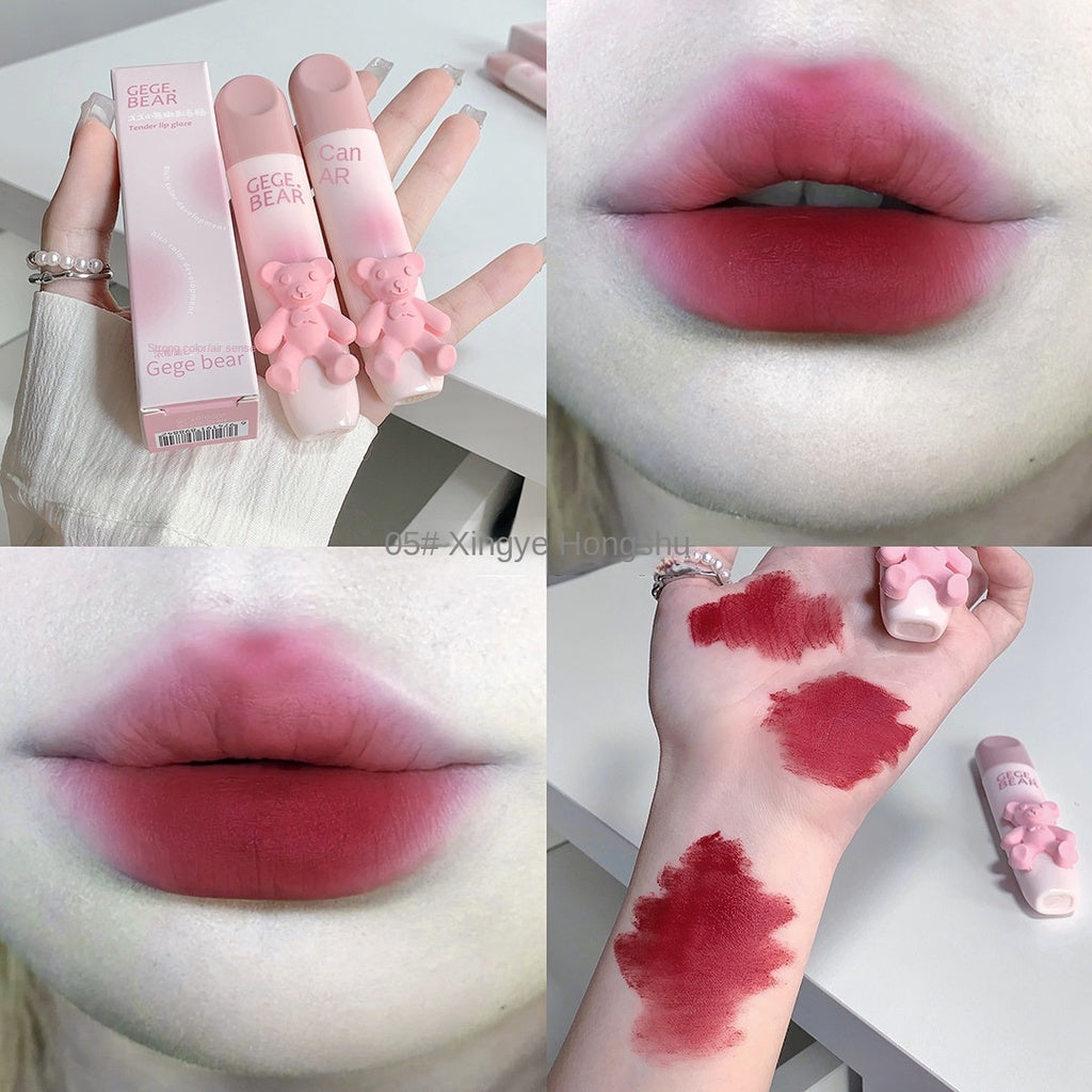 Gege Bear Lip Gloss Cute Pink Bear Matte Moisturize Water Proof Lasting Not Easy To Fade Lipstick