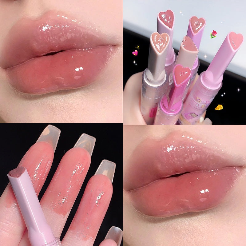 CAPPUVINI Heart Lipstick Milk Tea Color Watermelon Color Mirror Surface Lightening Lip Lines Moisturizing Moisturize Water Proof Lip Gloss