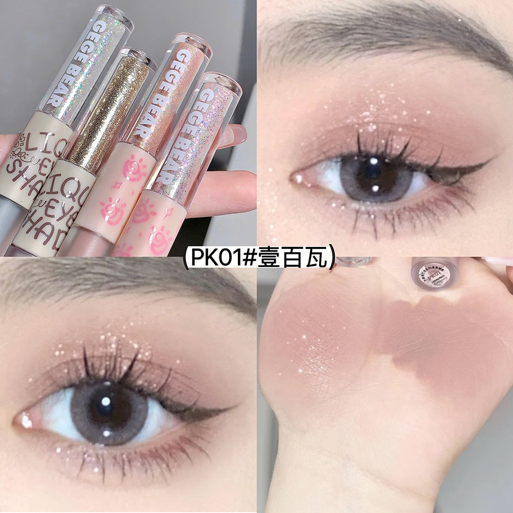 Gege Bear Liquid Eye Shadow Double Head Glittering Brighten Pearlescent Sequins Matte Water Proof Moisturize Eye Shadow Stick