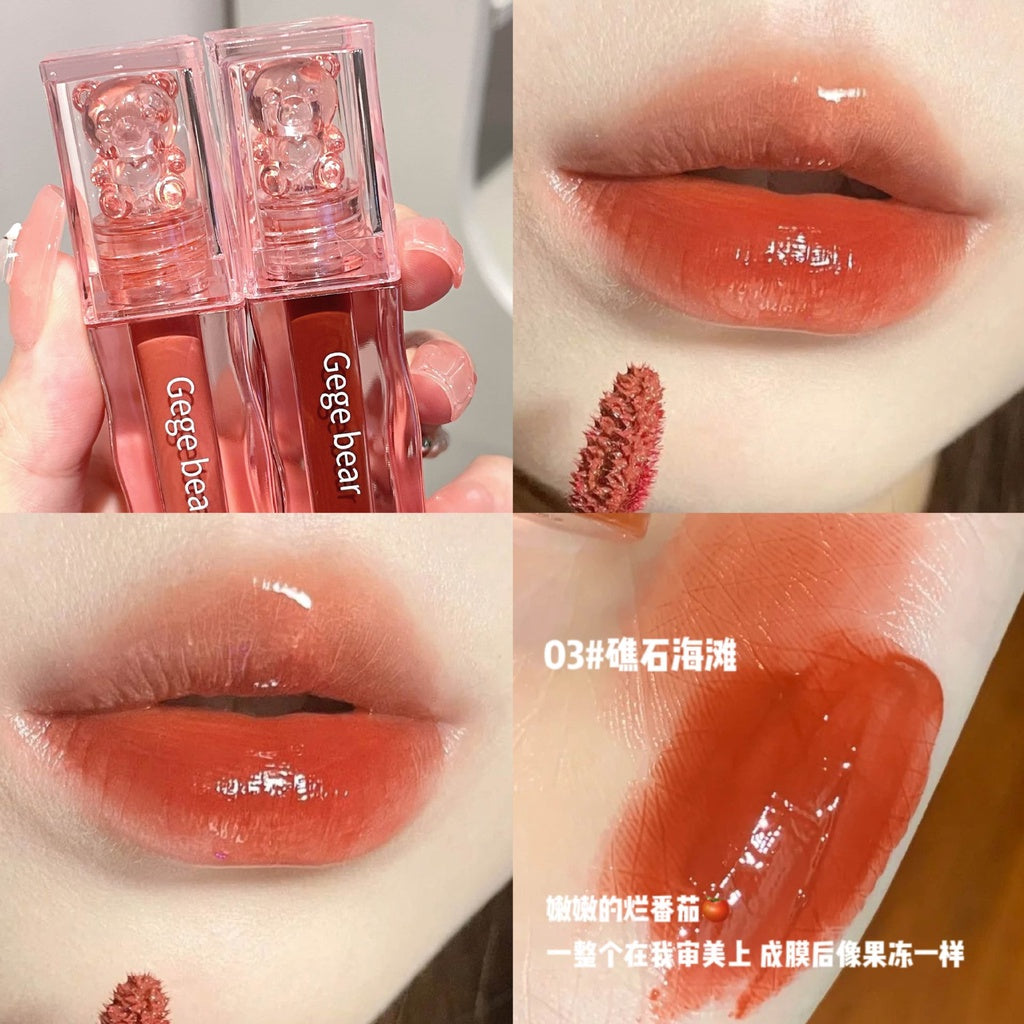 Cute and Transparent Bear Lip Gloss Mirror Surface Moisturize Moisturizing Water Proof Lasting Not Easy To Fade Lipstick