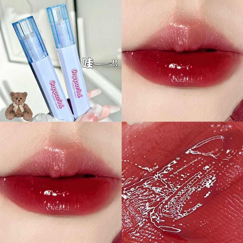 Cappuvini Lip Gloss Blue Square Tube Mirror Surface Moisturize Moisturizing Water Proof Lasting Not Easy To Fade Lipstick