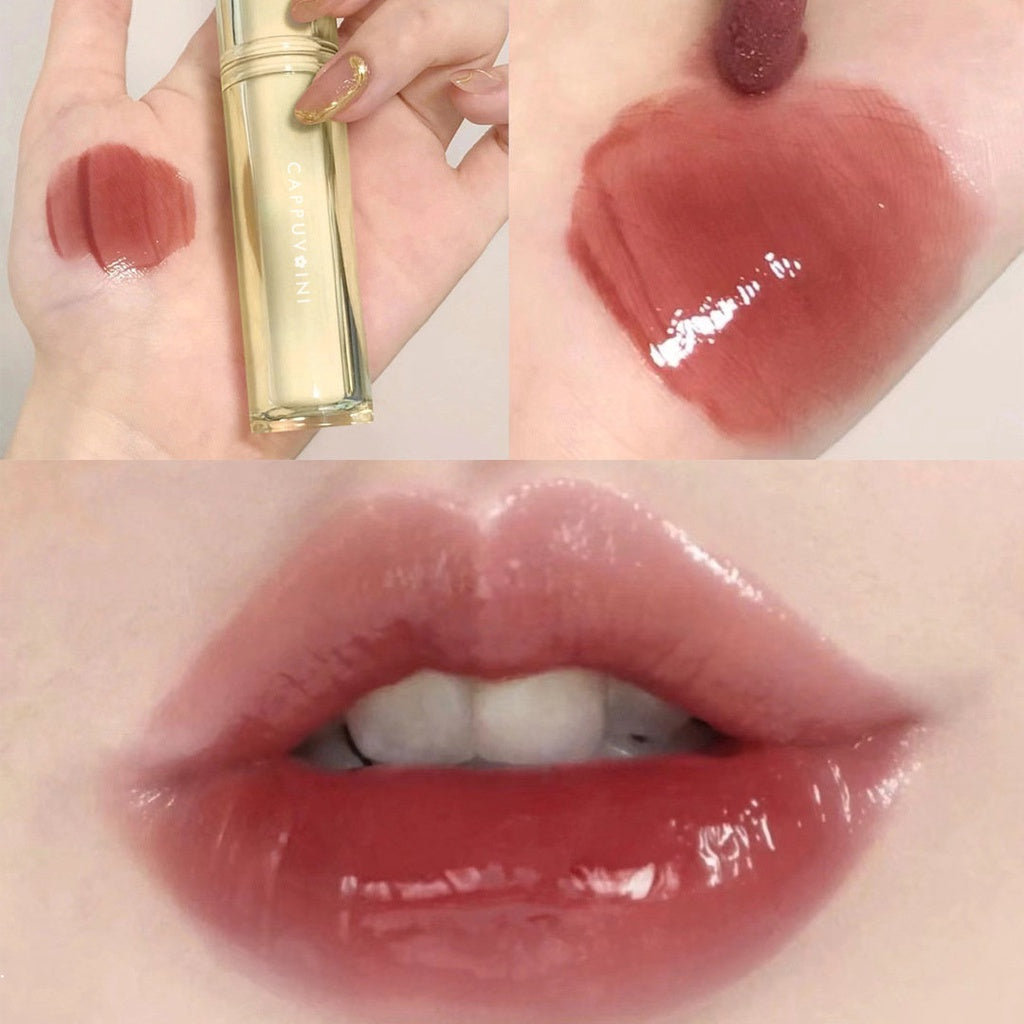 Cappuvini Mirror Surface Lip Gloss Jelly Lips Triangular Transparent Tube Moisturize Moisturizing Water Proof Not Easy To Fade Lipstick