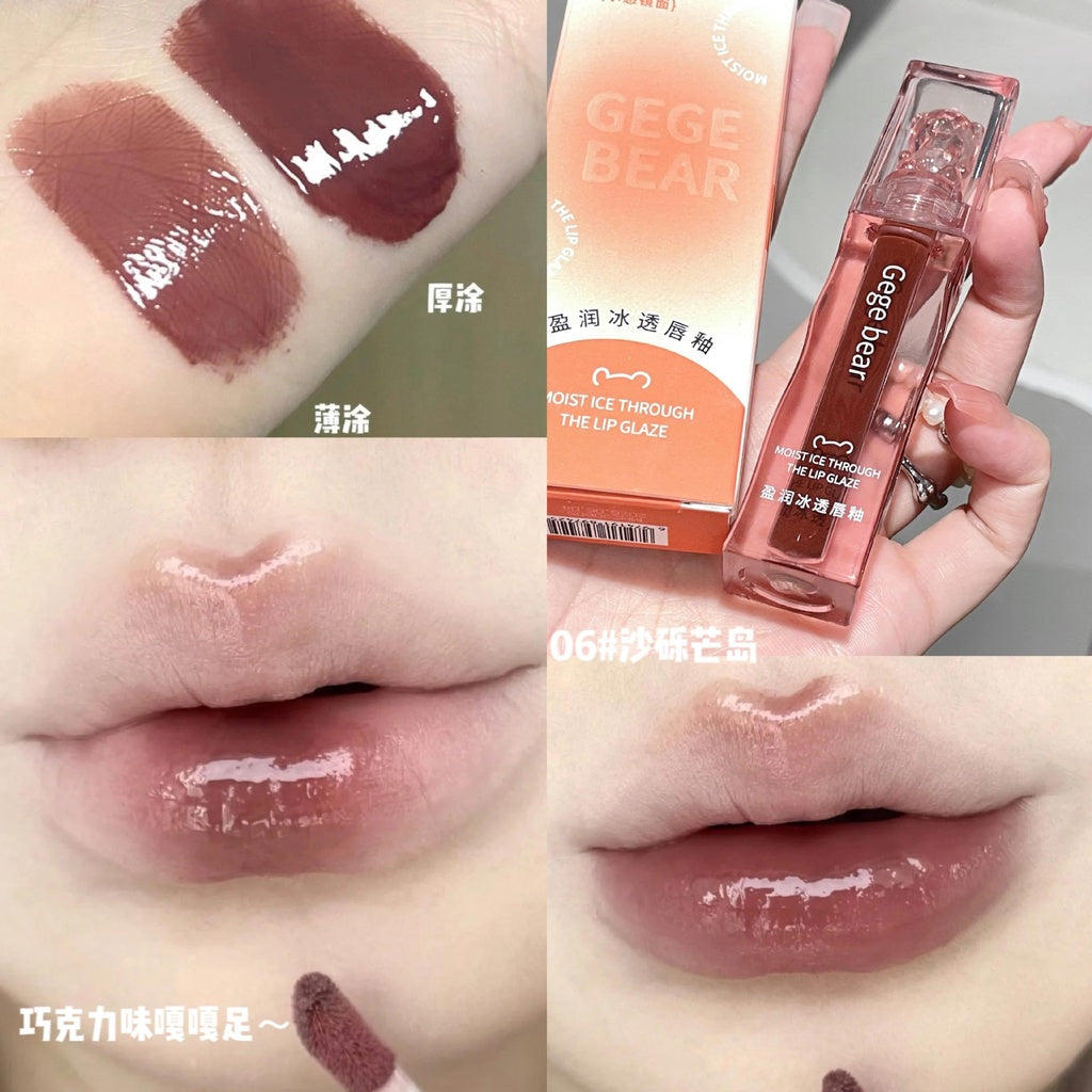 Cute and Transparent Bear Lip Gloss Mirror Surface Moisturize Moisturizing Water Proof Lasting Not Easy To Fade Lipstick