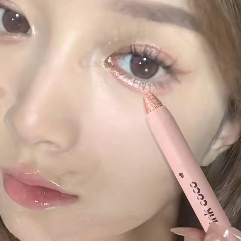 Pink Coco Eye Shadow Pearlescent Double Head High Gloss Lying Silkworm Pen Waterproof Lasting Brighten Eye Makeup Contouring Makeup Eye Shadow Stick