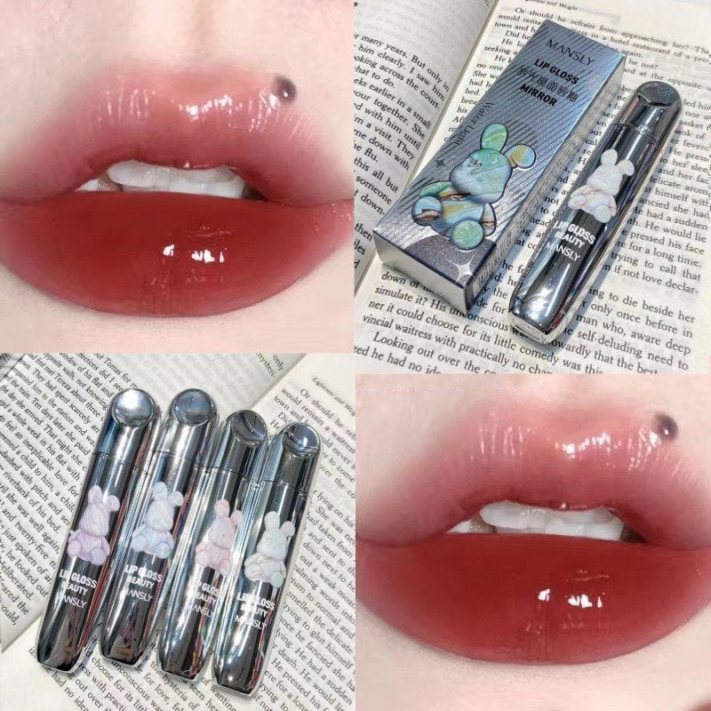 Silver Bear Lip Gloss Mirror Surface Moisturize Moisturizing Water Proof Lipstick