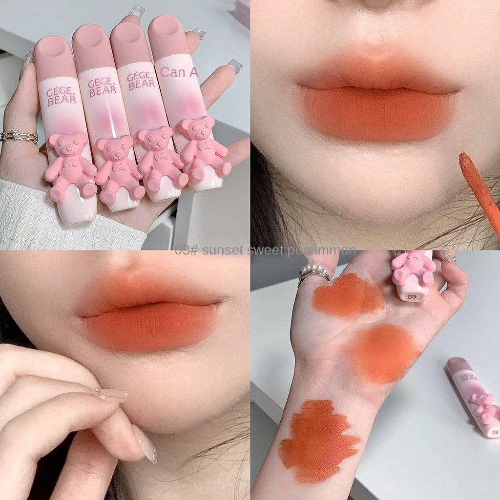 Gege Bear Lip Gloss Cute Pink Bear Matte Moisturize Water Proof Lasting Not Easy To Fade Lipstick