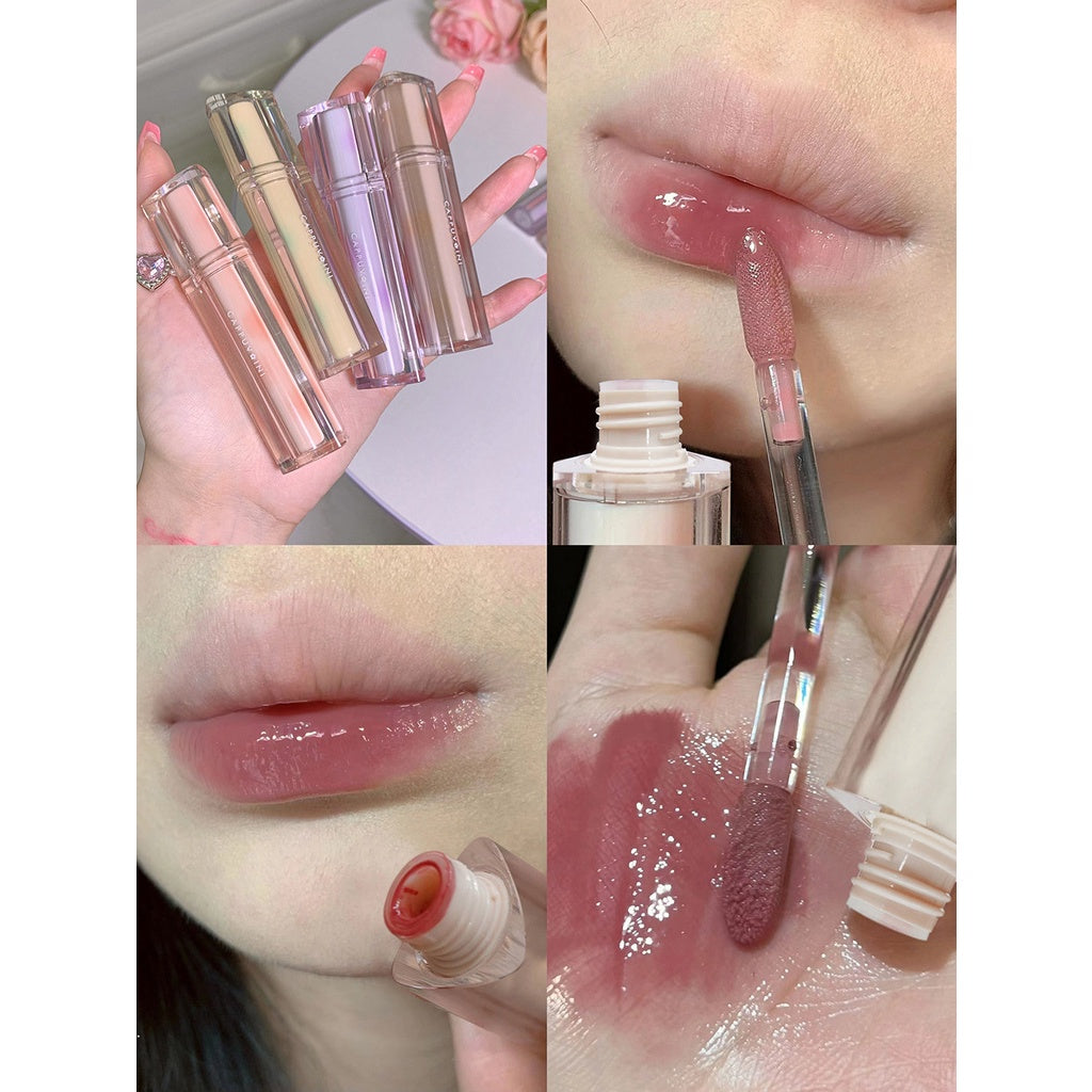 Cappuvini Mirror Surface Lip Gloss Jelly Lips Triangular Transparent Tube Moisturize Moisturizing Water Proof Not Easy To Fade Lipstick