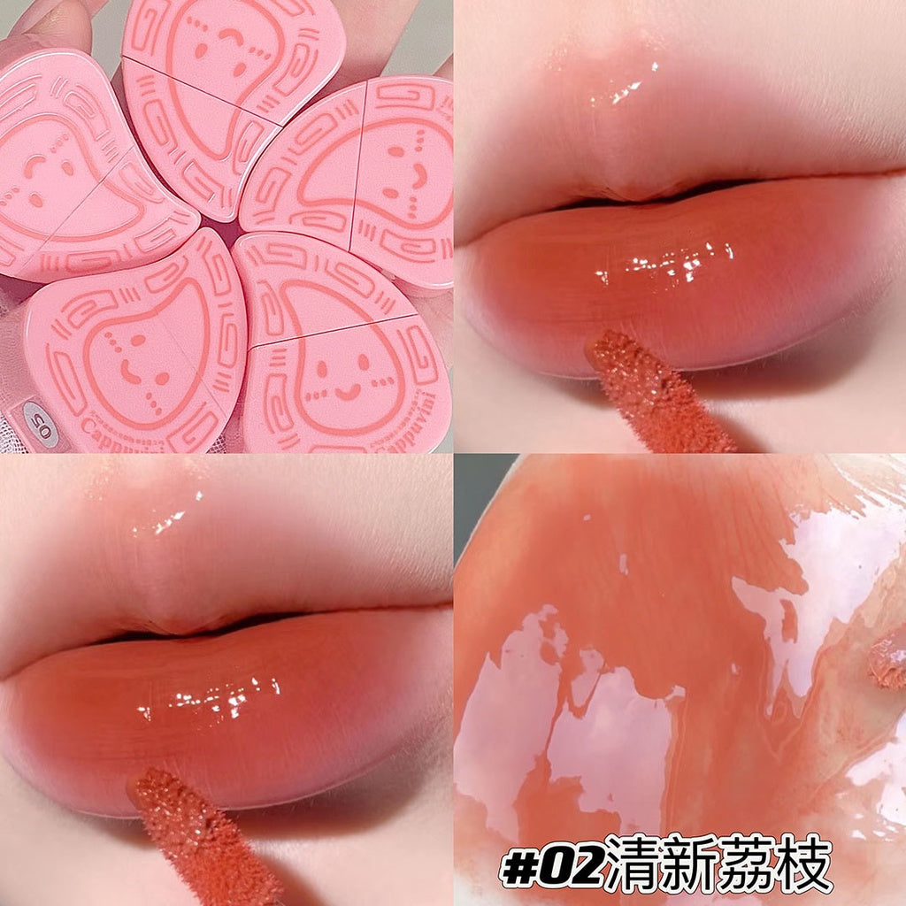 Cappuvini Flower Lip Gloss Fruit Flavour Mirror Surface Moisturize Moisturizing Water Proof Lasting Not Easy To Fade Lipstick