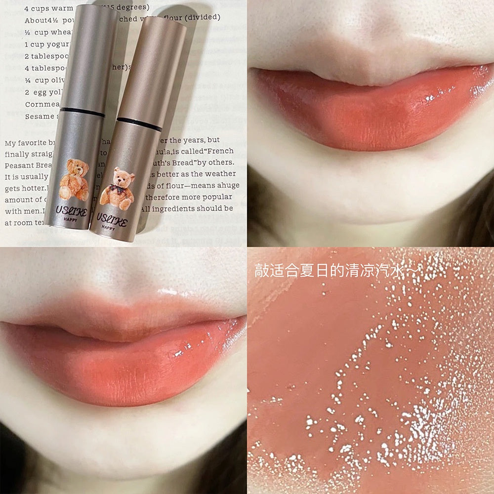 Uslike Cute Little Bear Lip Gloss Moisturize Moisturizing Mirror Surface Water Proof Lipstick