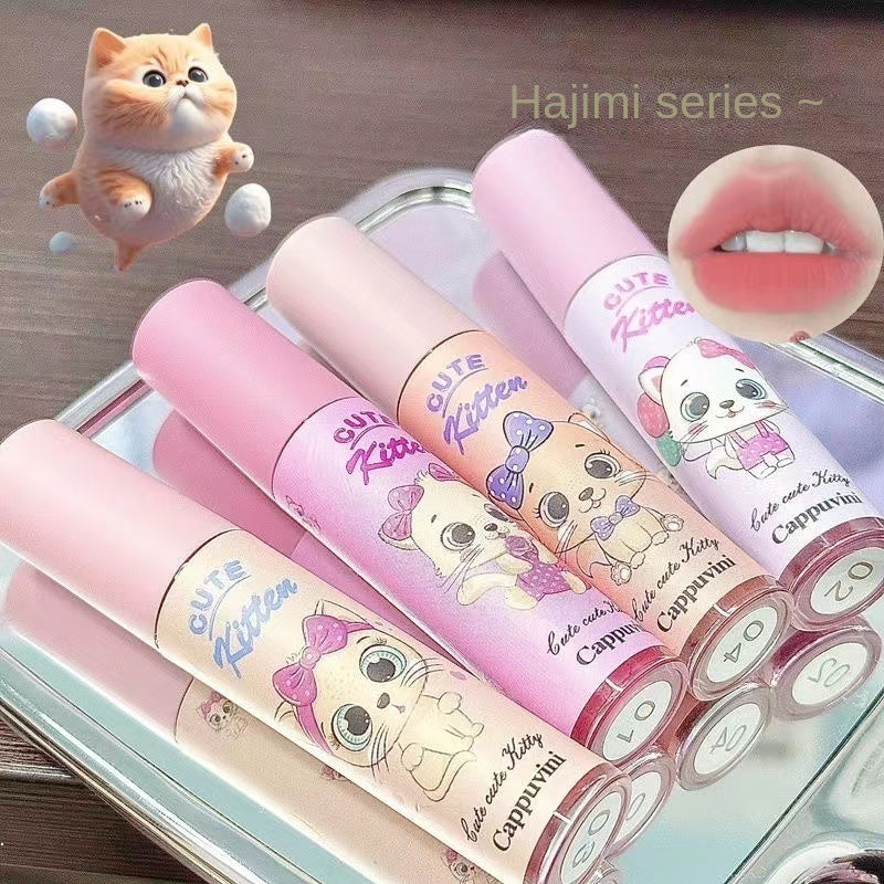 Cappuvini Cute Cat Lip Gloss Matte Water Proof Lasting Lipstick Gift Box