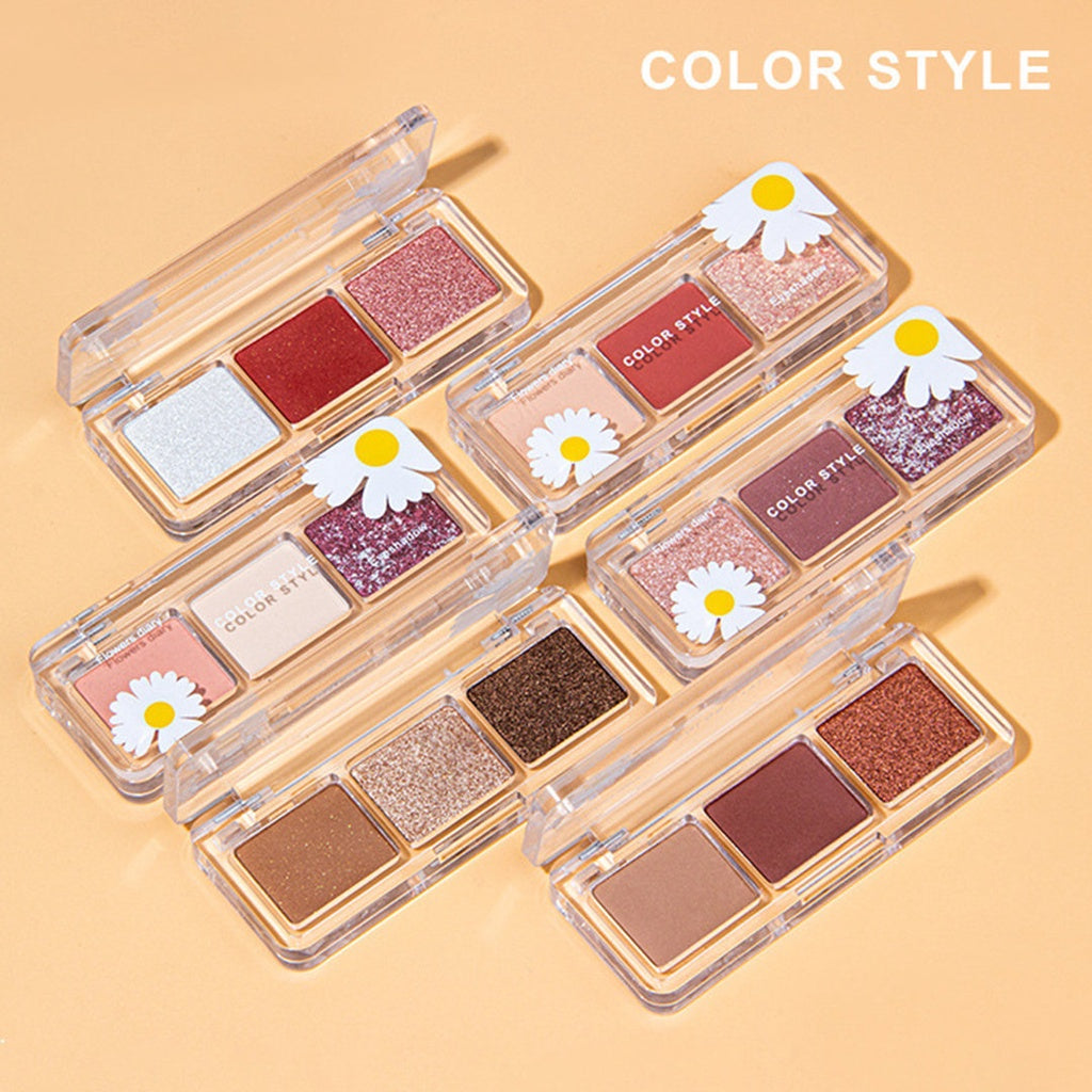 Tricolor Eyeshadow Transparent Little Daisy Matte Pearlescent Sequins Shiny Water Proof Eyeshadow Palette