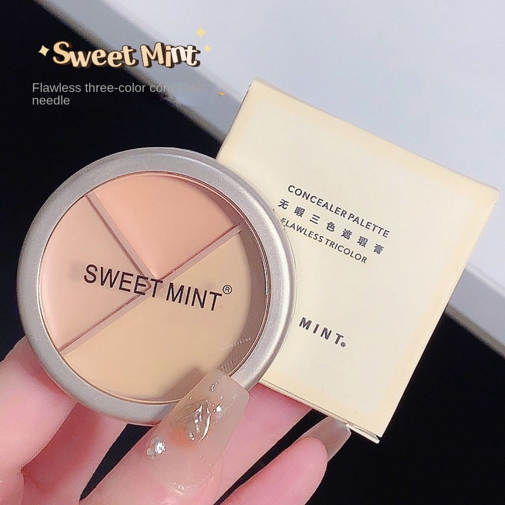 SWEETMINT Tricolor Concealer Moisturize Moisturizing Lasting Water Proof Cover Up Dark Circles Acne Marks Spots Nasolabial Law Pattern Brighten Concealer