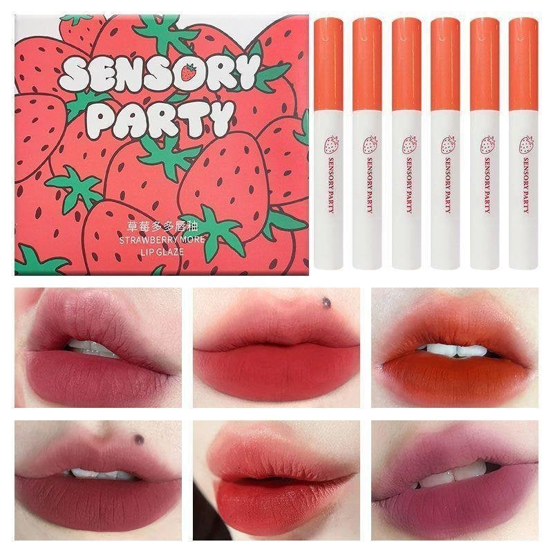 SENSORY PARTY Strawberry Lip Gloss Matte Water Proof Lasting Not Easy To Fade Gift Box Lipstick Set