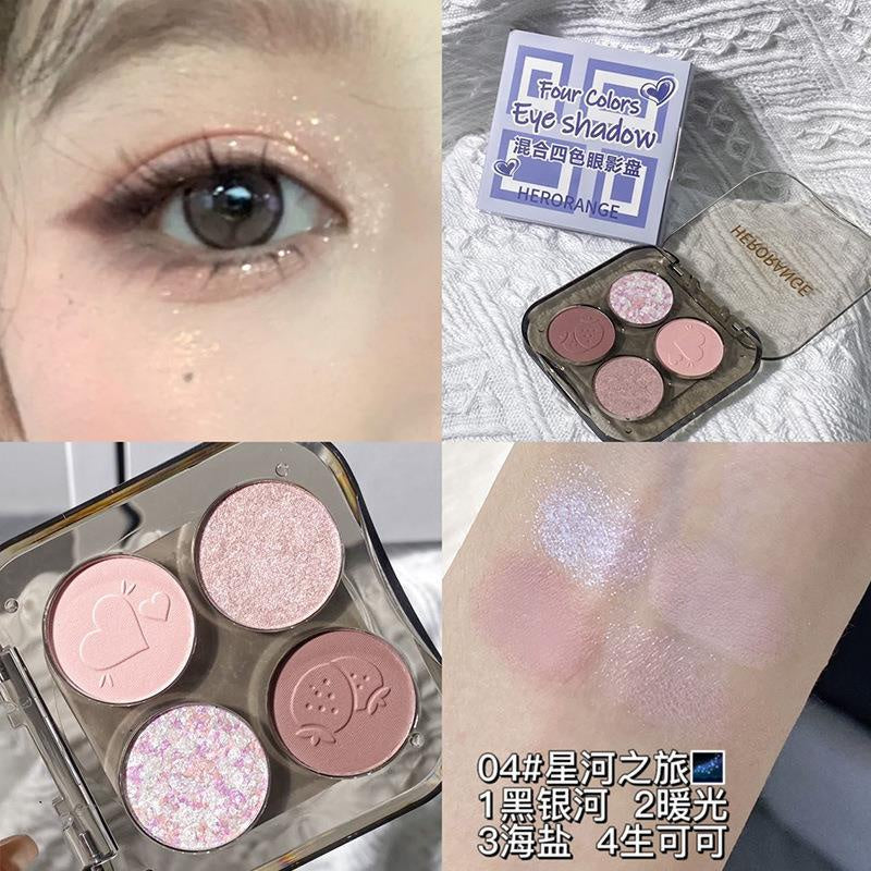 HERORANGE Eye Shadow Four-color Highlight Contouring Pearlescent Matte Water Proof Lasting Difficult To Smudge Eyeshadow Palette