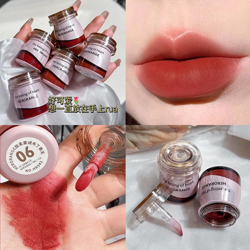 HERORANGE Canned Lipstick Pudding Matte Velvet Moisturize Water Proof Lasting Can Be Used for Blush Lip Gloss