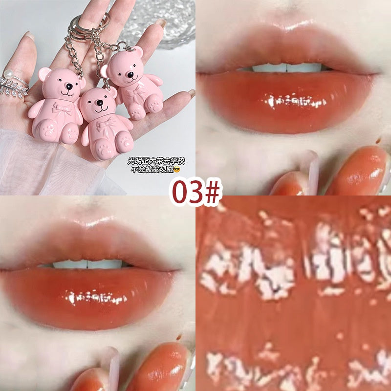 Cute Bear Keychain Lip Gloss Matte Mirror Surface Moisturize Waterproof Not Easy To Fade Not Easy To Stick A Cup Lasting Lipstick