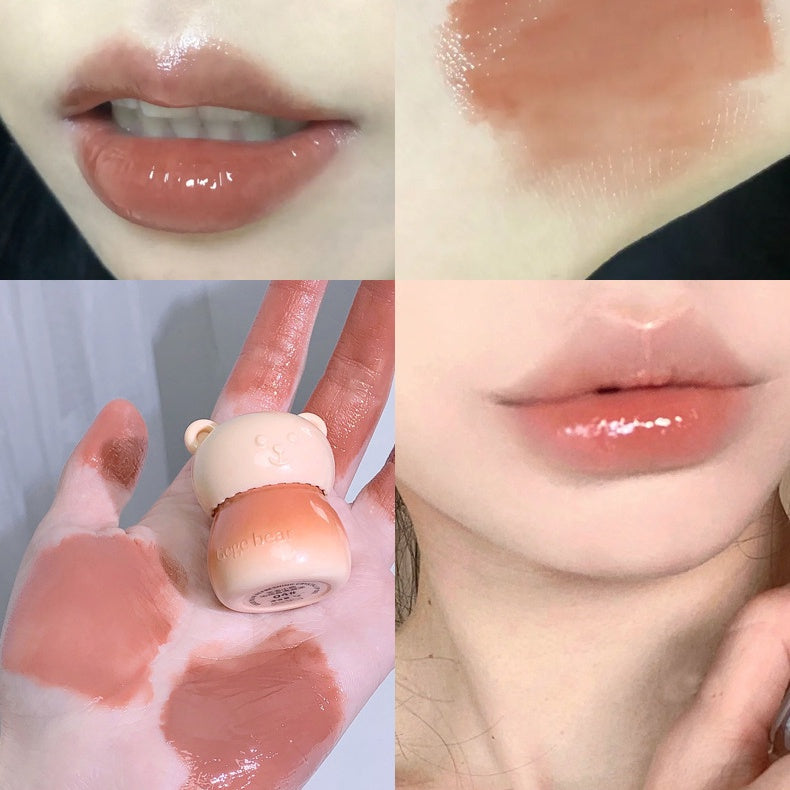 Gege Bear Cute Little Bear Lip Gloss Mirror Surface Moisturize Moisturizing Water Proof Lasting Lipstick