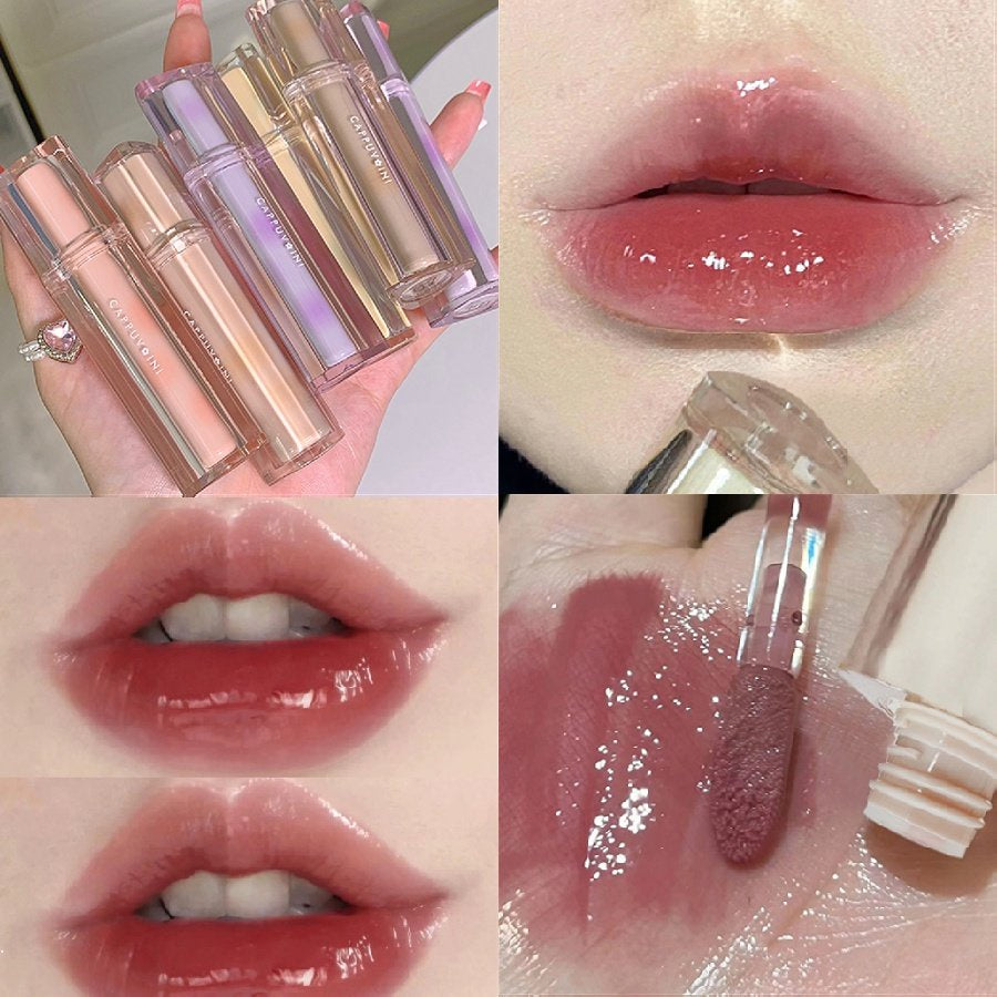 Cappuvini Mirror Surface Lip Gloss Jelly Lips Triangular Transparent Tube Moisturize Moisturizing Water Proof Not Easy To Fade Lipstick