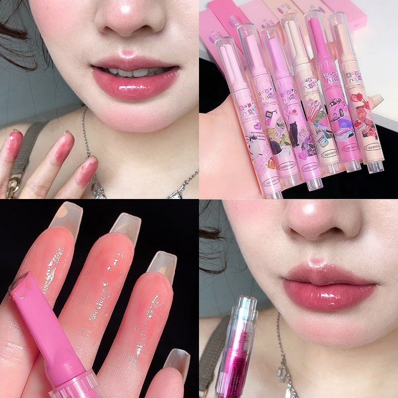 CAPPUVINI Heart Lipstick Milk Tea Color Watermelon Color Mirror Surface Lightening Lip Lines Moisturizing Moisturize Water Proof Lip Gloss