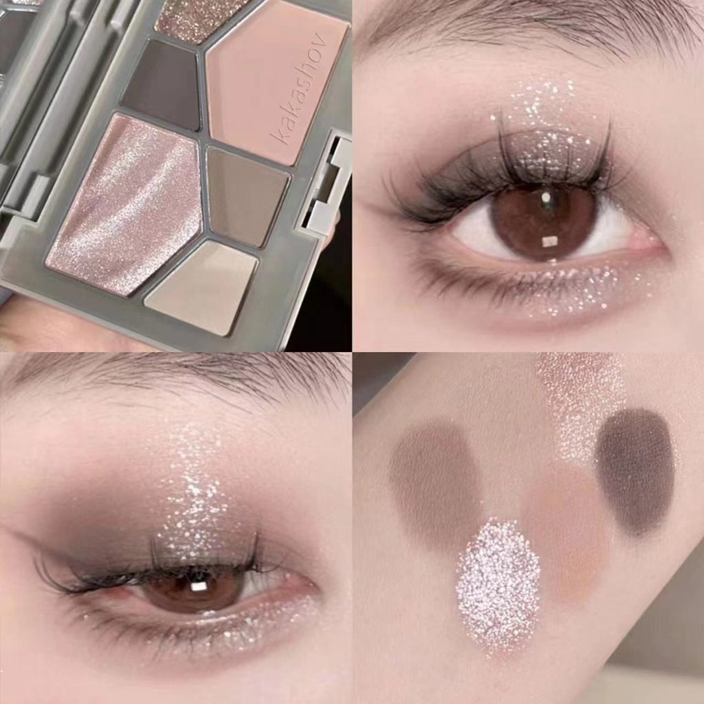 Kakashow ~ Eye Shadow Highlight Brighten Eye Shining Pearlescent  Matte Water Proof 6 Color Eye Shadow Plate