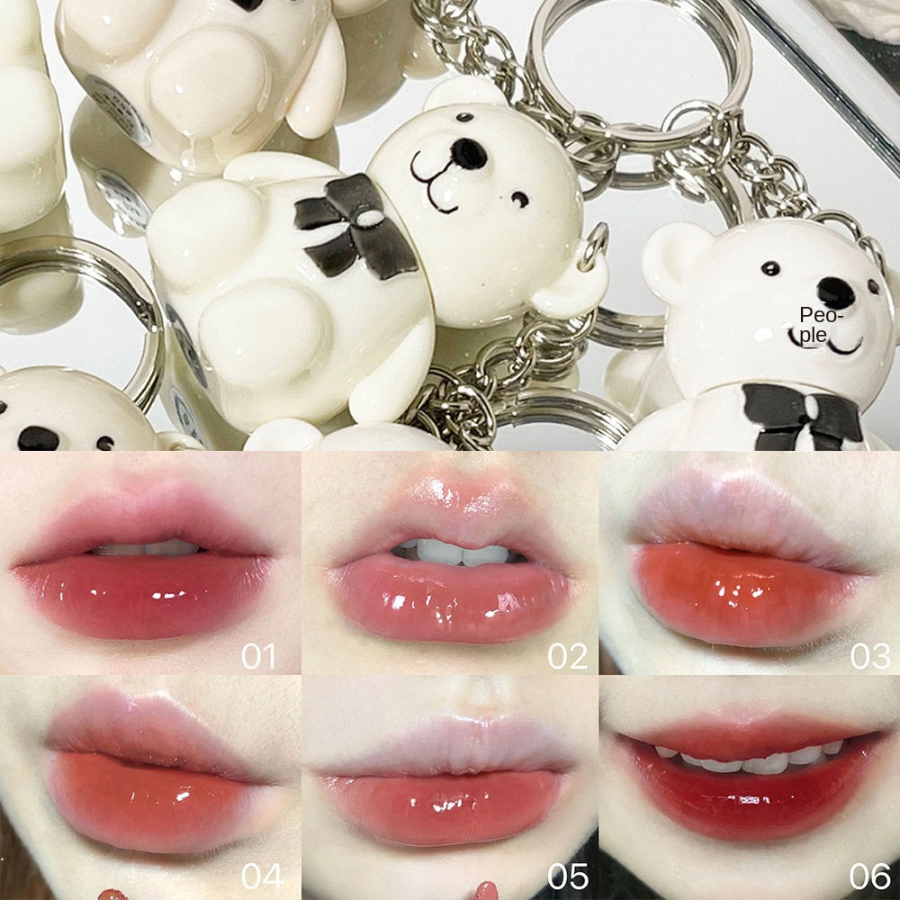 Cute Little Bear Lip Gloss Mirror Surface Moisturize Key Chain Portable Lipstick