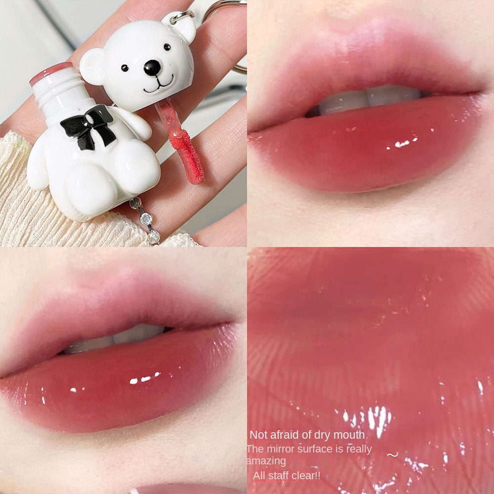 Cute Little Bear Lip Gloss Mirror Surface Moisturize Key Chain Portable Lipstick