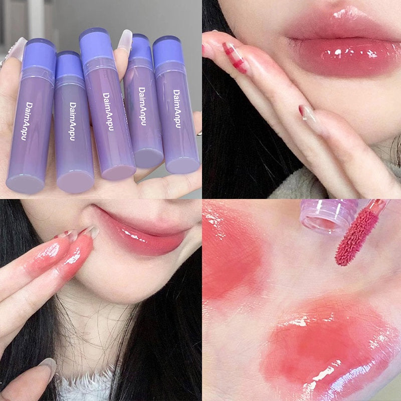 DAIMANPU Purple Lip Gloss Mirror Surface Moisturize Moisturizing Water Proof Lasting Lipstick