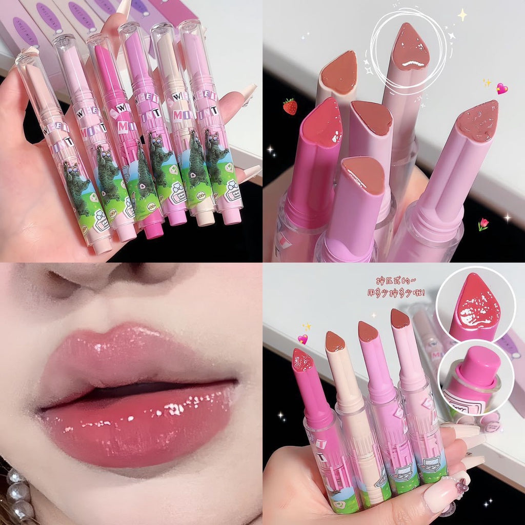 SWEET MINT Heart -shaped Lipstick Mirror Surface Moisturize Moisturizing Water Proof Lasting Not Easy To Fade Lip Gloss