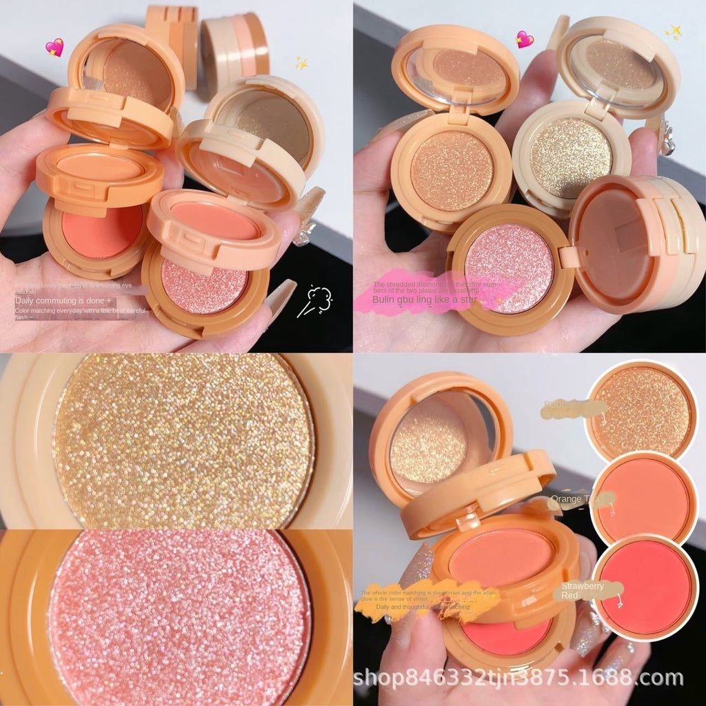 HUDAMOJI Blush Highlight Eye Shadow Matte Pearl Water Proof Not Easy To Fade Lasting Three -layer Blusher Makeup