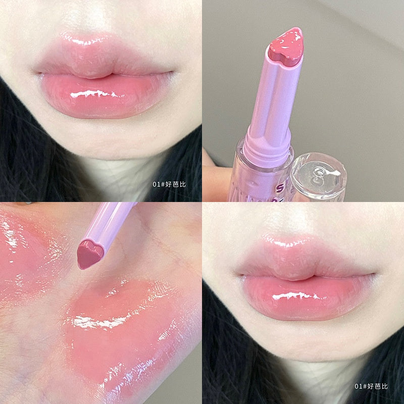 CAPPUVINI Heart Lipstick Milk Tea Color Watermelon Color Mirror Surface Lightening Lip Lines Moisturizing Moisturize Water Proof Lip Gloss