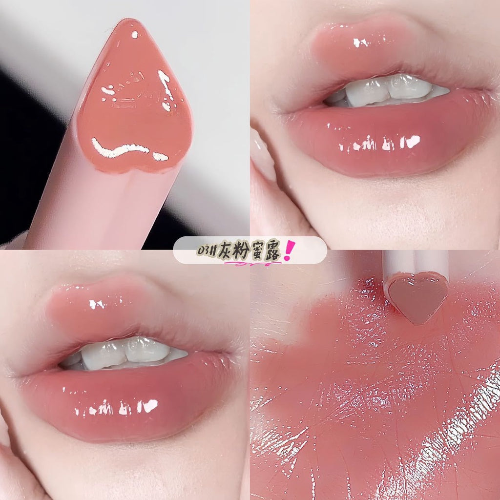 SWEET MINT Heart -shaped Lipstick Mirror Surface Moisturize Moisturizing Water Proof Lasting Not Easy To Fade Lip Gloss