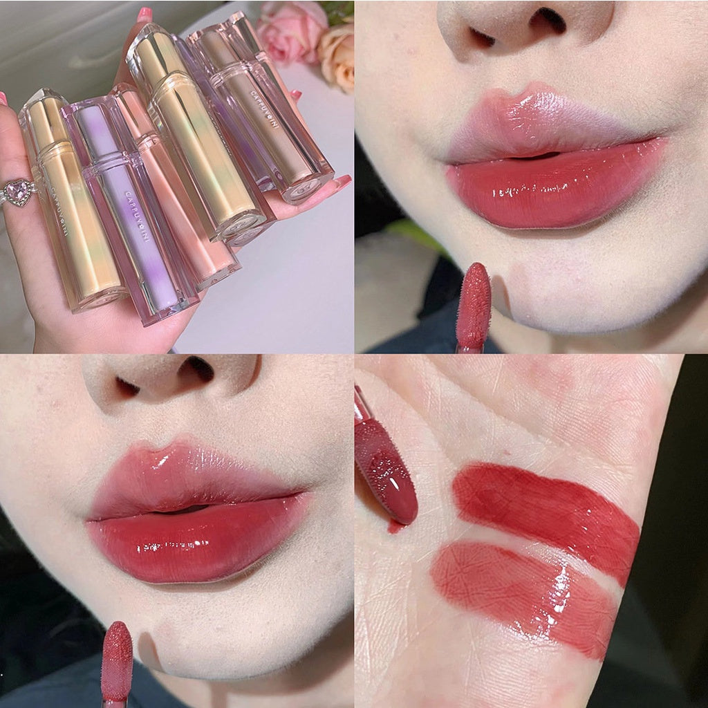 Cappuvini Mirror Surface Lip Gloss Jelly Lips Triangular Transparent Tube Moisturize Moisturizing Water Proof Not Easy To Fade Lipstick