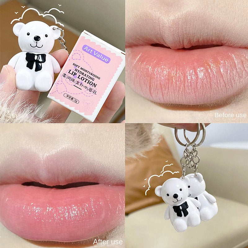 Cute Little Bear Lip Balm Nourish Moisturize Water Replenishing Key Chain Portable Lip Protection