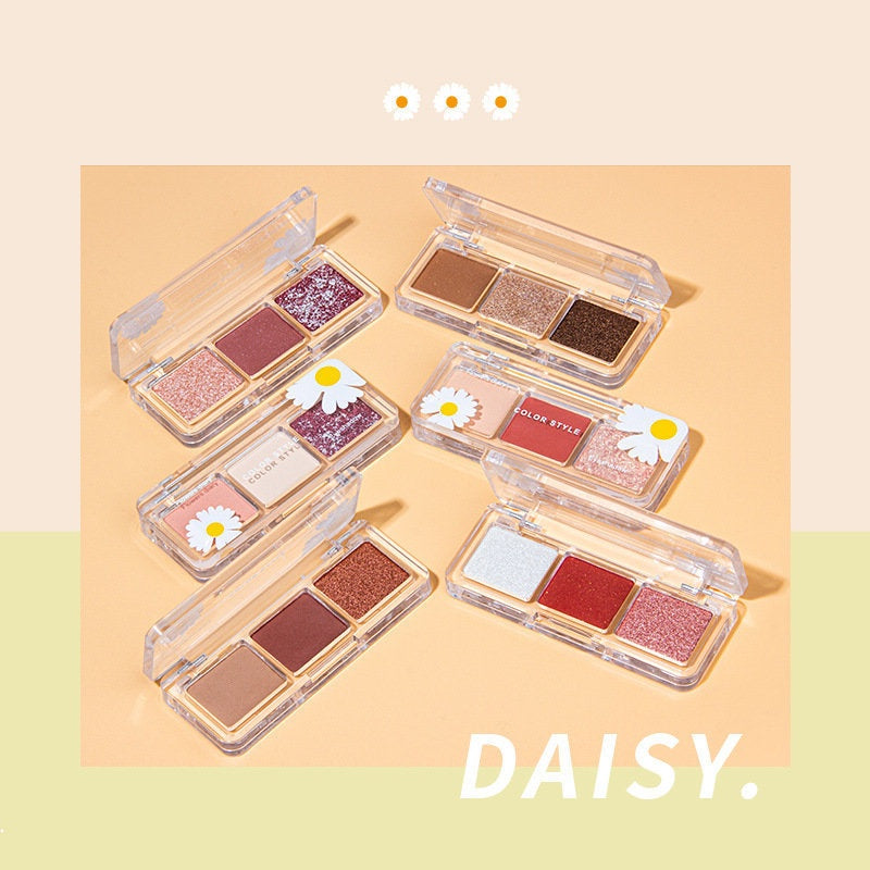 Tricolor Eyeshadow Transparent Little Daisy Matte Pearlescent Sequins Shiny Water Proof Eyeshadow Palette