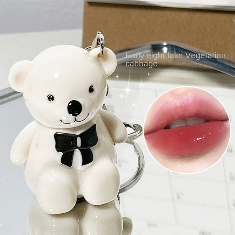 Cute Bear Keychain Lip Gloss Matte Mirror Surface Moisturize Waterproof Not Easy To Fade Not Easy To Stick A Cup Lasting Lipstick