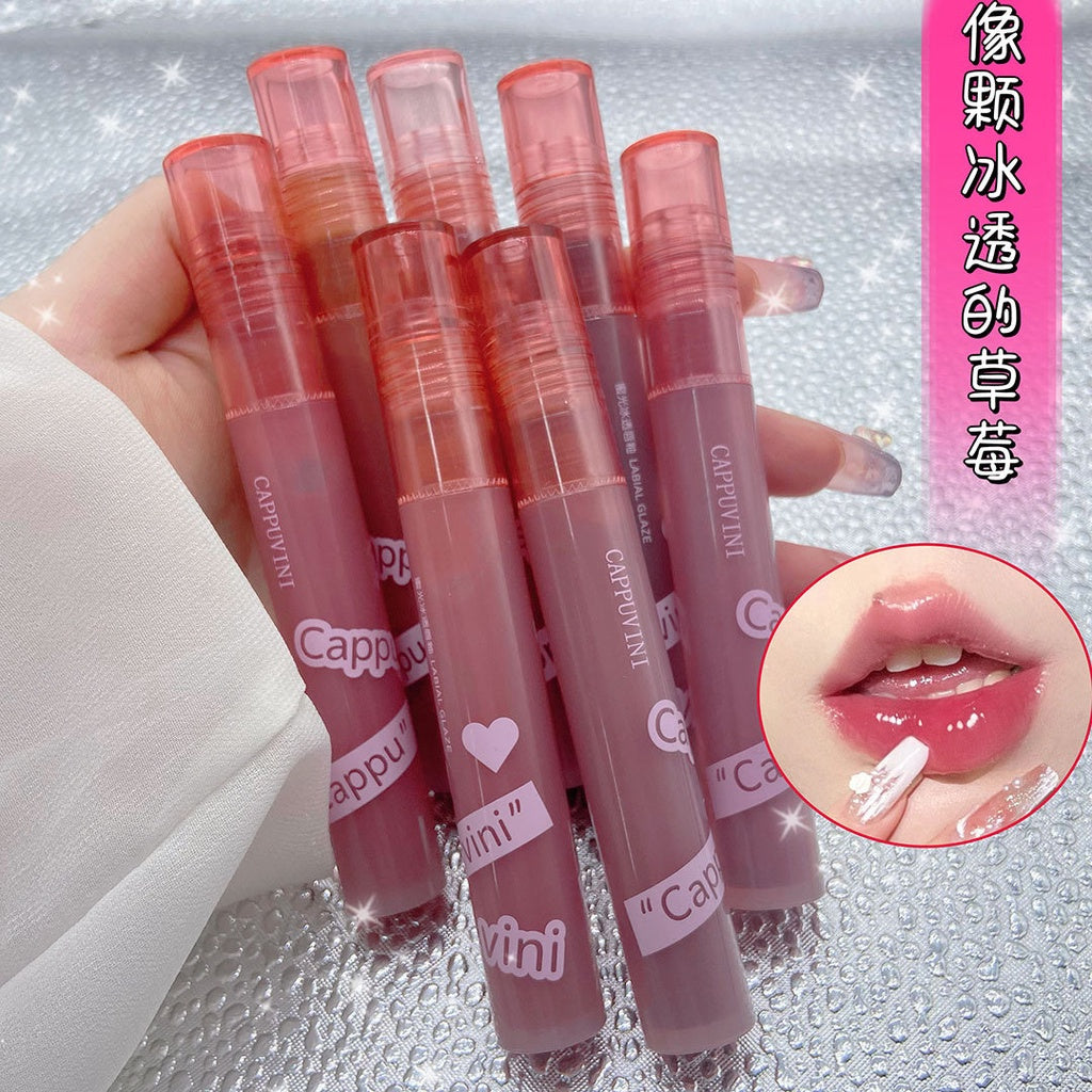 Cappuvini Lip Gloss Mirror Surface Purple Circular Tube Lip Glaze Moisturize Moisturizing Water Proof Lipstick