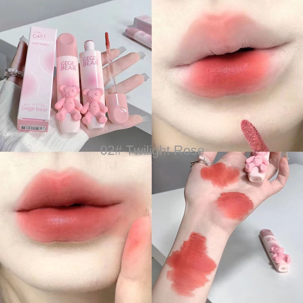 Gege Bear Lip Gloss Cute Pink Bear Matte Moisturize Water Proof Lasting Not Easy To Fade Lipstick