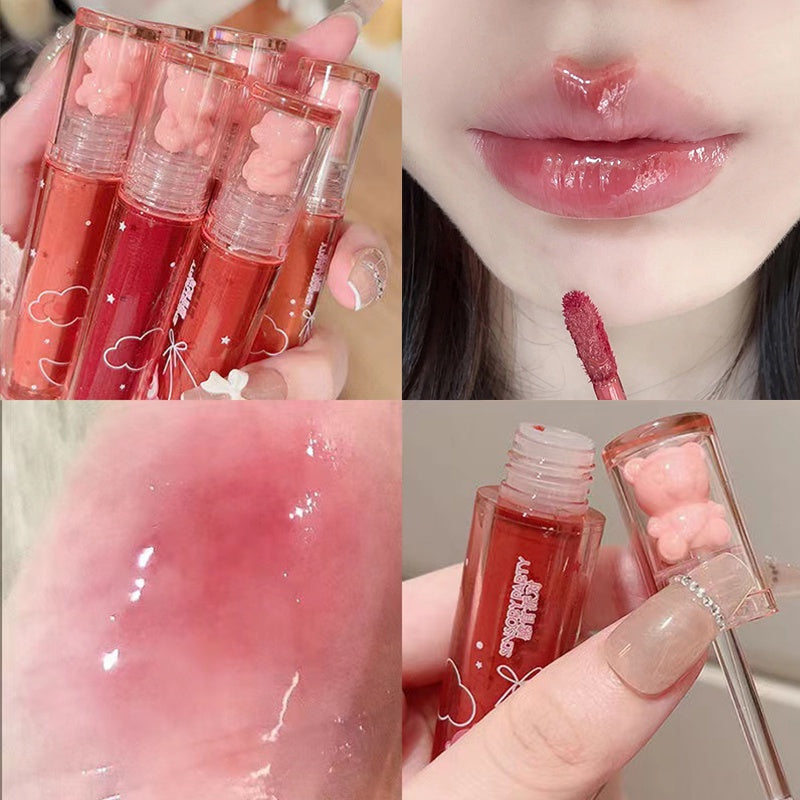 Cute Bear Mirror Surface Lip Gloss Berry Bear Moisturize Water Proof Lipstick