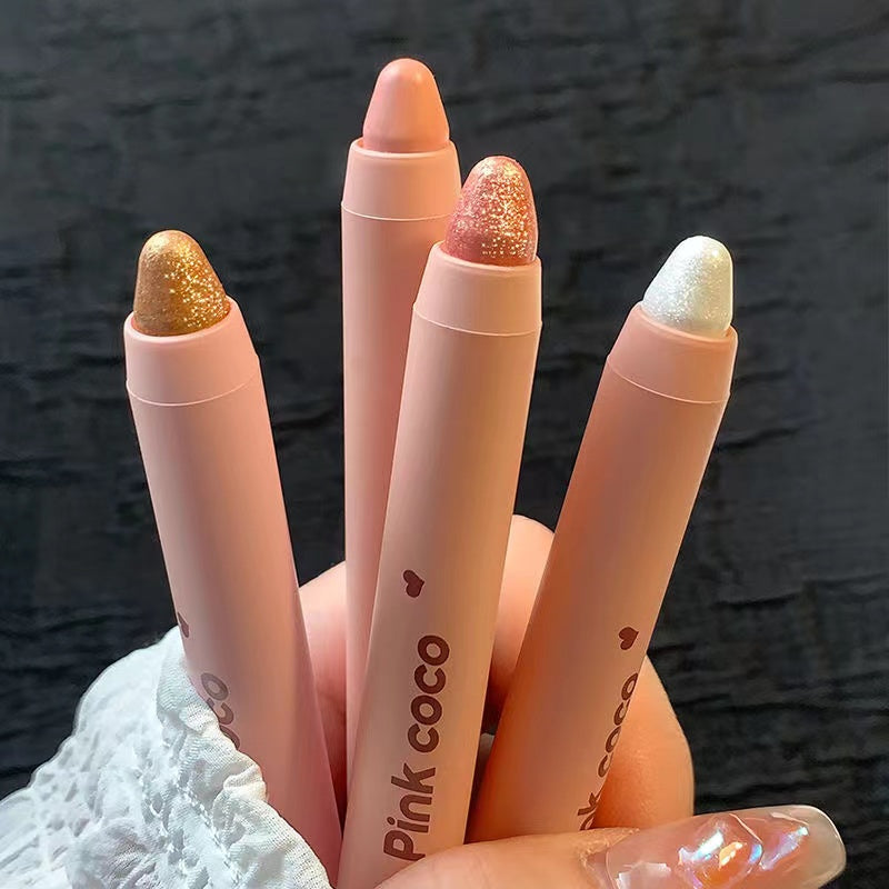 Pink Coco Eye Shadow Pearlescent Double Head High Gloss Lying Silkworm Pen Waterproof Lasting Brighten Eye Makeup Contouring Makeup Eye Shadow Stick