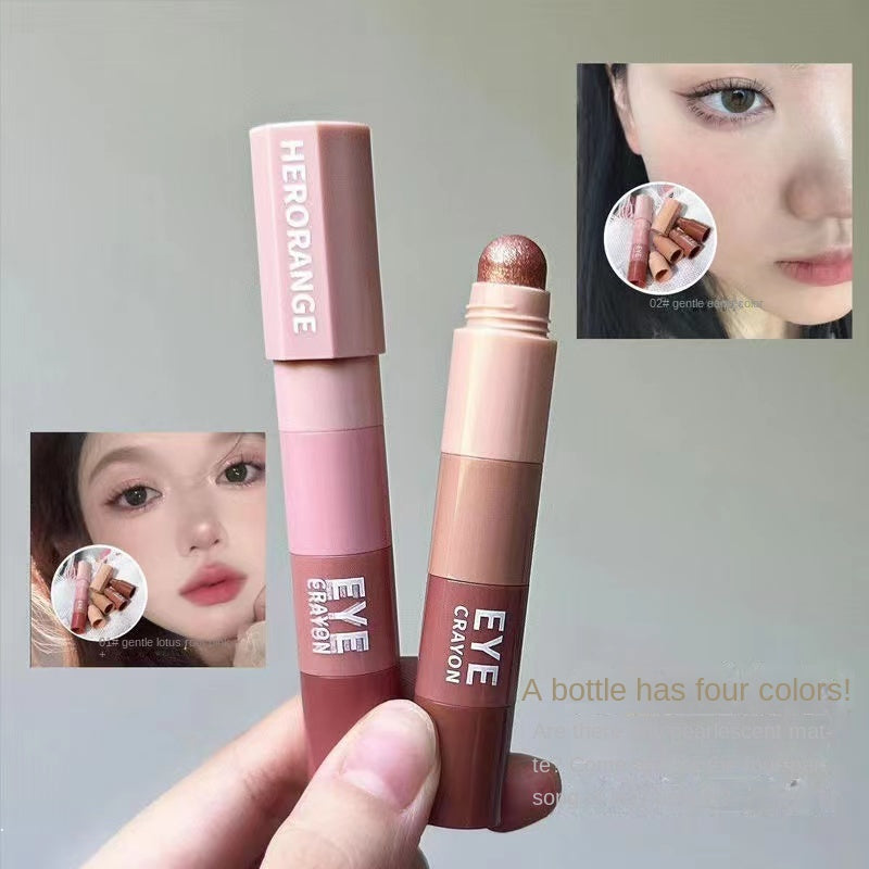 HERORANGE Eye Shadow Pencil Lying Silkworm Highlight Earth Tones Pearlescent Matte Water Proof Lasting Fine Flash Four-color Lazy Eye Shadow Stick