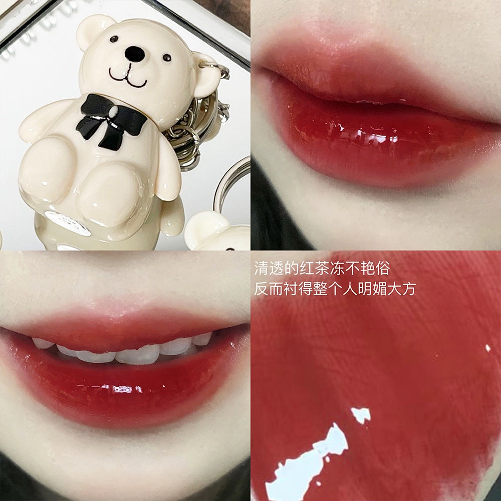 Cute Little Bear Lip Gloss Mirror Surface Moisturize Key Chain Portable Lipstick