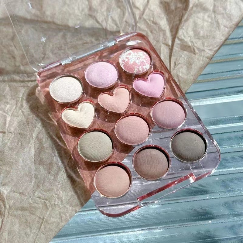 HERORANGE Heart Eyeshadow Palette Matte Pearlescent Glitter Powder Water Proof Lasting Not Easy To Take Off Makeup Twelve Color Eye Shadow