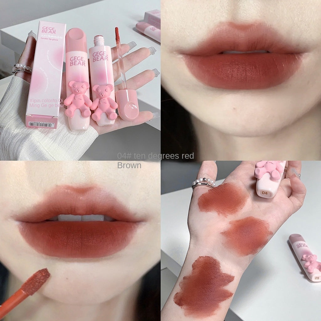 Gege Bear Lip Gloss Cute Pink Bear Matte Moisturize Water Proof Lasting Not Easy To Fade Lipstick