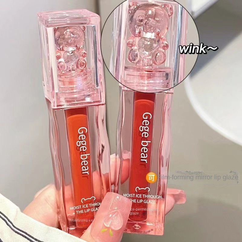 Cute and Transparent Bear Lip Gloss Mirror Surface Moisturize Moisturizing Water Proof Lasting Not Easy To Fade Lipstick